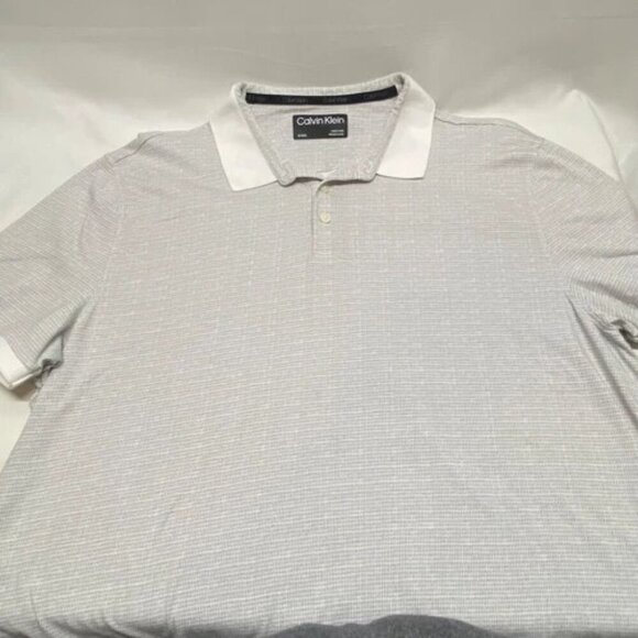 Calvin Klein Polo Men's XL Grey White Grid Print Short Sleeve CK Tonal Logo EUC - Picture 8 of 8